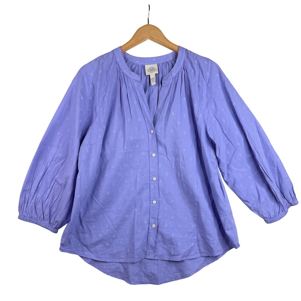 St. John's Bay Textured Polka Dot Button Down Blouse size Large Light Purple